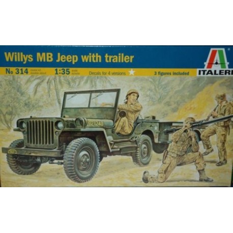 Italeri 314 1/35 Scale Military Model Kit WWII U.S Willys MB Jeep with Trailer